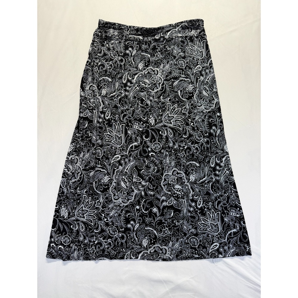 Liz Claiborne A Line Maxi Skirt Womens Large Black White Paisley Print Rayon‎